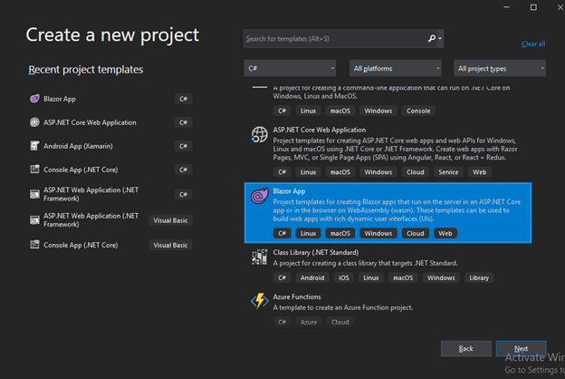 ASP.NET Blazor Visiual Studio